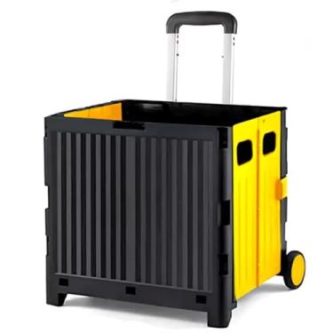 Imagem de Carrinho Dobrável de Carga Ferramentas Multiuso Portátil Reforçado 65L Vira Maleta(Preto/Amarelo)