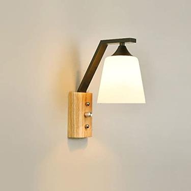 Imagem de Luminária de parede de madeira com cúpula de vidro, arandela geométrica de metal preto, luminária de parede moderna para sala de estar, restaurante, cabeceira, luminária de parede para leitu