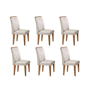 Imagem de Cadeira Sala De Jantar Lunara Kit 6 Un Imbuia/Veludo Creme - Rufato