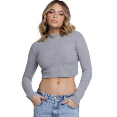 Imagem de Cropped Manga Longa Canelado Gola Alta WLS Modas Conforto Blogueira Mo