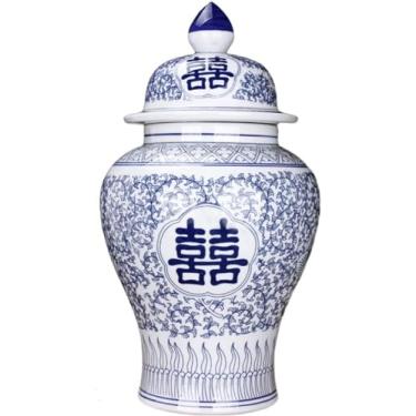 Imagem de AKALNNB Vaso de gengibre de cerâmica azul e branco com tampa, potes de porcelana decorativos tradicionais chineses com tampas, vasos de flores para decoração de sala de estar e quarto