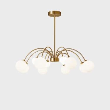 Imagem de KSSTEVNBD Candelabro de feijão mágico simples escandinavo lustre decorativo de latão lustre pós-moderno sala de estar sala de jantar quarto lustre led com sombra de globo de vidro (9 luzes)/um