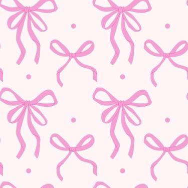 Imagem de VaryFloral Papel de parede rosa com laço e bolinhas, papel de parede com laço para quarto de meninas, fitas fofas, papel de contato decorativo estético, moderno, papel de parede 45 x 398 cm