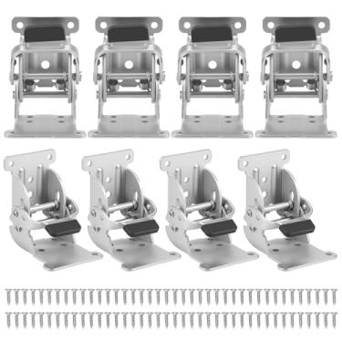 Imagem de Pacote com 8 dobradiças dobráveis com travamento automático, suporte de perna de mesa dobrável de 90 graus com 80 parafusos para pernas de mesa (prata, conjunto de 8 peças)