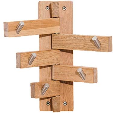 Imagem de Cabide montado na parede – 5 ganchos, trilho de gancho de parede, toalheiro, gancho de metal, para casaco, chapéu, toalha, bolsa, roupões, entrada de banheiro, cor de madeira.