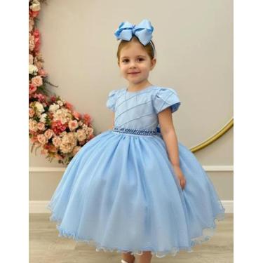 Imagem de Vestido Infantil Azul Claro Busto Nervura Festas Daminhas - baila nina