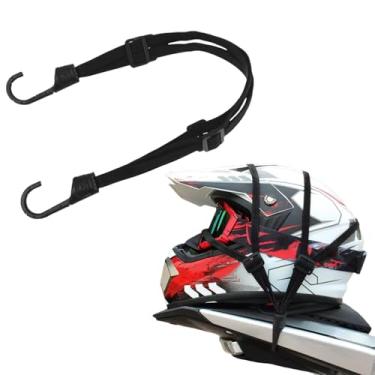 Imagem de Capacete de motocicleta universal corda de bagagem alta retrátil preta para capacete de malha elástica com 2 ganchos (59,9 cm)