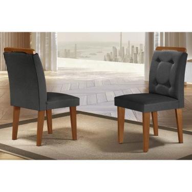 Imagem de Kit 2 Cadeiras De Cozinha Imperatriz 2 Un Madeira Capuccino Linho Grafite Rufato