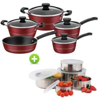 Imagem de Jogo De Panelas Tramontina 5 Peças Sicília Vermelho E Jogo De Tigelas 