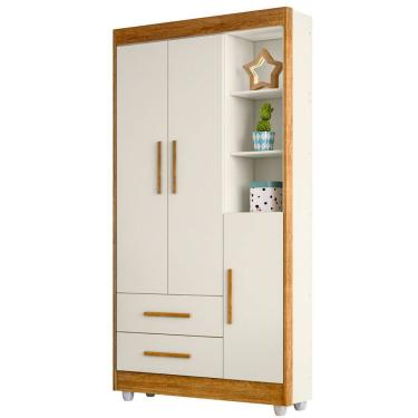 Imagem de Guarda Roupa Infantil Flocos 3 Portas 2 Gavetas Flex Tigus Ipê-off White