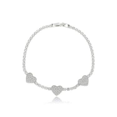 Imagem de Drusi Semi Joias, Pulseira Riviera Três Corações de Zirconias Folheada A Ródio Branco