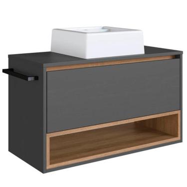 Imagem de Gabinete De Banheiro Com Cuba 01 Pt 80cm Mel Grafite Proddy Mel Grafite