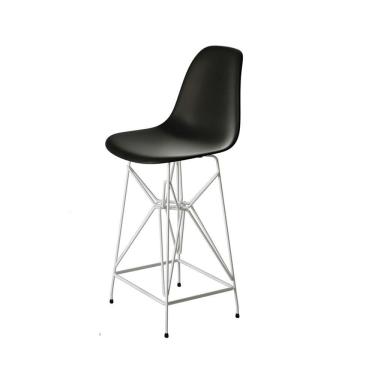 Imagem de Banqueta Bistrô Alta Eames Eiffel Preta Base Ferro Branco