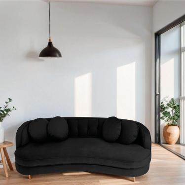 Imagem de Sofá Curvo 2 Lugares Orgânico Sala Recepção Escritório Decorativo Luxo Panamá 160cm Suede Cor Preto