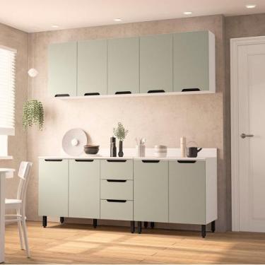Imagem de Cozinha Modulada 4 Peças com Tampo Maeena Politorno, Branco Verde