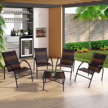 Imagem de Conjunto De Mesa De Centro 4 Cadeiras ônix Para área Externa Pedra Ferro