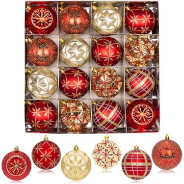 Imagem de Conjunto de enfeites de bola de Natal de ouro vermelho de 8 cm, lâmpadas grandes penduradas à mão pintadas à mão de 16 quilates, a granel para decoração de Natal com grinalda de árvore de Natal