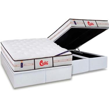 Imagem de Cama Box Baú King: Colchão Molas Ensacadas Castor Gold Star Vitagel Classic + Base White(193X203)