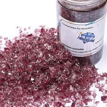 Imagem de TWINKLING Pedras de vidro de fogo de alto brilho com glitter, vidro quebrado, pedras de fogo pedras de vidro triturado para lareira de fogueira, arte de resina artesanal, decoração de jardim de