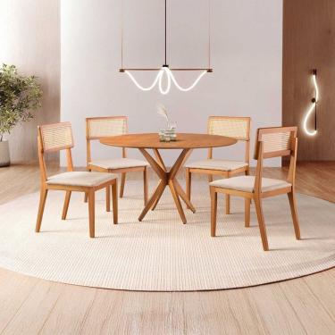 Imagem de Conjunto de Sala de Jantar Mesa 120 Cm com 4 Cadeiras Ava Bege/Marrom