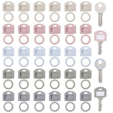 Imagem de Guduling 60 capas de chaveiro, capas coloridas para chaves planas padrão, teclados com etiquetas de papel em branco e janelas transparentes, anel de silicone para chaves, etiquetas de plástico, 5