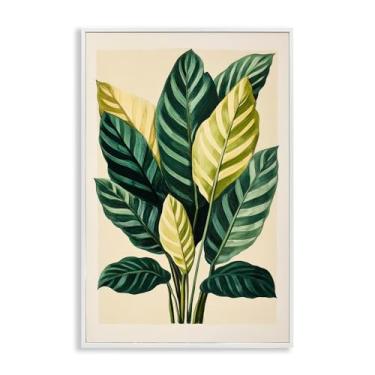 Imagem de Stupell Industries Arte giclée emoldurada cinza folhas tropicais ramos verdes, design por Petal Prints Design, 76 x 50 cm