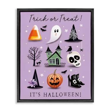 Imagem de Stupell Industries Trick Or Treat It's Halloween Black Framed Floater Canvas Wall Art, design by Elizabeth Tyndall, 21 x 17