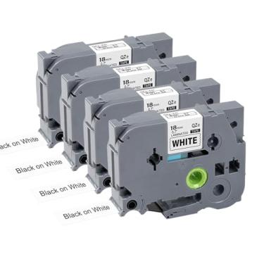 Imagem de Pacote com 4 fitas de etiqueta TZe-241 3/4 polegadas para Brother P Touch TZ Tape 18 mm 0,7 branco laminado TZe241 fita adesiva para Brother PTD600 PTD400AD PT-P710BT, 8 m