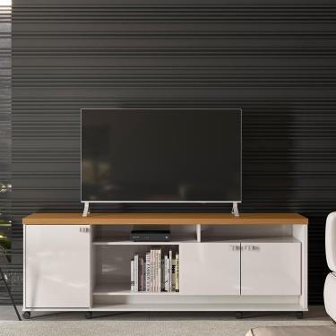 Imagem de Rack Para Tv Dallas - Até 65" Mdp 3 Portas E Rodízios Off White Perolizado-tauari - Movelove