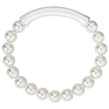 Imagem de Chewtoyo Pulseira de pérola prateada elegante minimalista para mulheres, pulseira luxuosa, pulseira ajustável sofisticada
