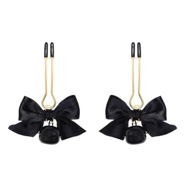 Imagem de Braçadeira de mamilo para mulheres com laço e sinos de aço inoxidável ajustável, sem perfuração, joia corporal falsa, Moderate type, Liga metálica, Sem Pedra Preciosa