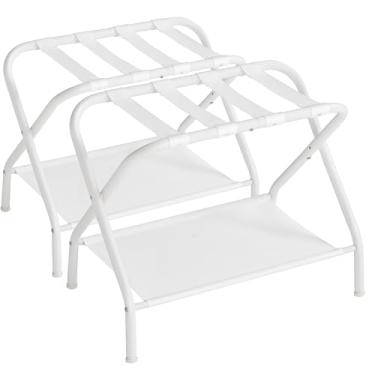 Imagem de SONGMICS Suporte Para Malas, Conjunto De 2, Malas Com Prateleira Tecido, Quarto Hóspedes, Hotel, Dobrável, Suporta Até 49 Kg, 79 X 38 52 Cm, Branco-Nuvem Urlr002W02
