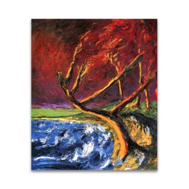 Imagem de RYLJCZ Pinturas famosas abstratas. Pôsteres e impressões de arte de Emil Nolde (Tree on the Beach). Reprodução em tela. Quadro decorativo para sala de estar. (60 x 80 cm (23,5 x 31,5 polegadas/sem