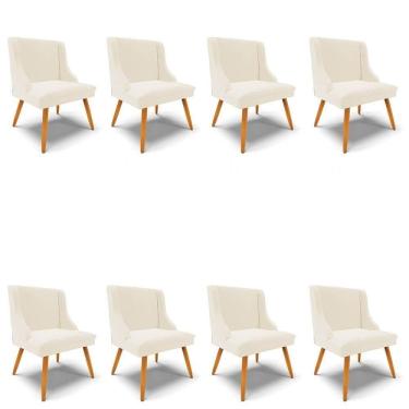 Imagem de Kit 8 Cadeiras Estofadas Para Sala De Jantar Pés Palito Lia Veludo Bege - Ibiza