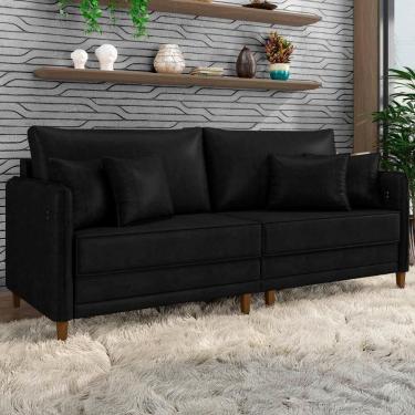Imagem de Sofá 3 Lugares Living 232cm Pé Madeira Zoe Sintético Preto Z08 - Mpozenato