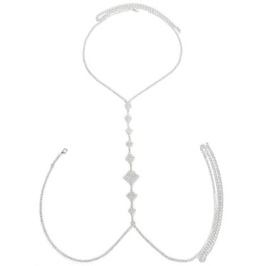 Imagem de Niaspi Colar de corrente de cristal brilhante com strass quadrado com cristais de zircônia cúbica, correntes de cintura sexy, cinto de biquíni, joia para o corpo da barriga para mulheres
