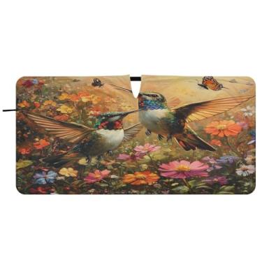 Imagem de Blueangle Beija-flores silvestres pára-brisa para-sol - 149.9 cm x 76.2 cm dobrável carro janela frontal blocos pára-sol raios UV viseira de sol (434)
