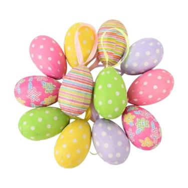 Imagem de CarpNettore 12 enfeites de Páscoa em formato de ovo, pingentes de espuma para pendurar na árvore de Páscoa, ideais para decoração de parede, casa, jardim e, Aleatório