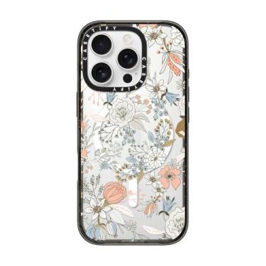 Imagem de CASETiFY Capa Impact para iPhone 16 Pro [proteção contra quedas de grau militar de 2,5 m 4X/compatível com Magsafe] - Abstrato moderno coral branco pastel rústico floral - preto transparente