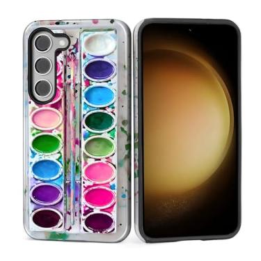 Imagem de MQJCYB Capa para Samsung Galaxy S23, híbrida, resistente, 2 em 1, de corpo inteiro, resistente à prova de choque, capa brilhante para paleta de aquarela Samsung Galaxy S23