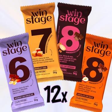 Imagem de Kit 12 Barras de Proteína WinStage – Mix 4 Sabores (Caramelo e coco · Chocolate com avelã · Chocolate com Amêndoa · Amendoim com chocolate) – 12 g de proteína por barra