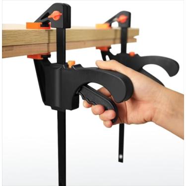 Imagem de 1 peça de grampos de barra de 10 cm para marcenaria, grampos F rápidos com uma mão, conjunto de grampos F para carpinteiros e ferramentas de marceneiro (preto e laranja)