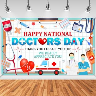 Imagem de Avezano Happy Doctor's Day Banner Thank You Doctors Banner Happy Doctors Day Decorações de festa de agradecimento médico suprimentos de festa (1,8 x 1,1 m)