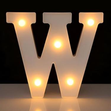 Imagem de Letreiro de LED com letra W, sinal iluminado do alfabeto para decoração de casa, decorações de festa de casamento de aniversário - W branco