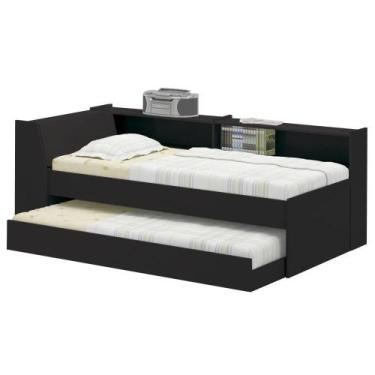 Imagem de Cama Solteiro Bicama Bau Estante 2 Nichos Bb2829 Preto Dtall Preto - M