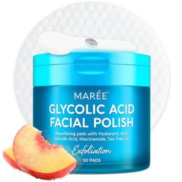 Imagem de MAREE Almofadas de ácido glicólico – tonificantes para limpeza facial – almofada esfoliante com óleo de melaleuca, ácido salicílico e vitaminas E, B3, B5 – limpeza de acne, resurfacing dos poros da