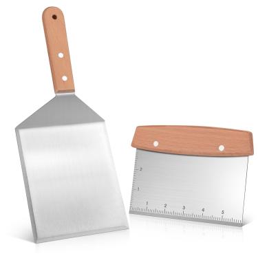 Imagem de Flyisland Espátula e raspador de aço inoxidável, espátula de hambúrguer resistente com bordas cortantes, flipper de panqueca de chapa plana