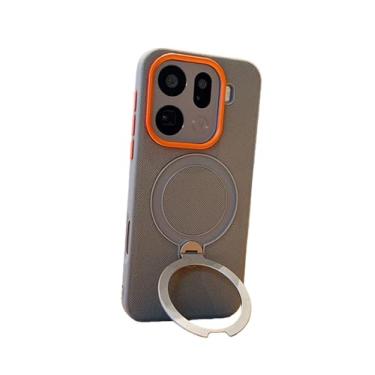 Imagem de DAYJOY Capa de couro magnética compatível com Oppo Find X9 Pro, capa de couro texturizada com suporte de anel compatível com MagSafe (cinza)