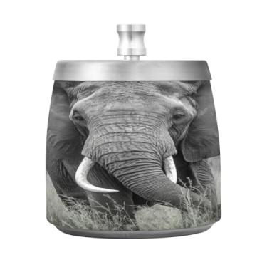 Imagem de JUZIHAI Cinzeiro de elefante com tampa, cinzeiro de aço inoxidável inodoro à prova de vento cinzeiro sem fumaça para escritório em casa, pátio, varanda, cigarro