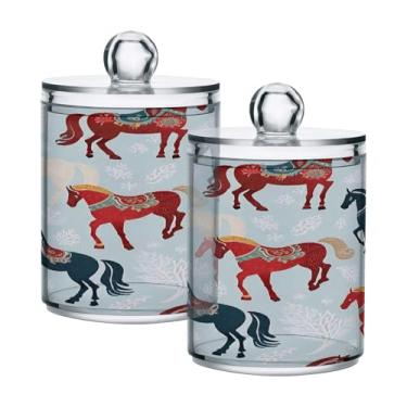 Imagem de Qilmy Qtip Suporte de boticário Swedish Horses 397 g, frasco de plástico transparente com tampa, dispensador de recipiente de banheiro para bola de algodão, cotonete, fio dental, pacote com 2